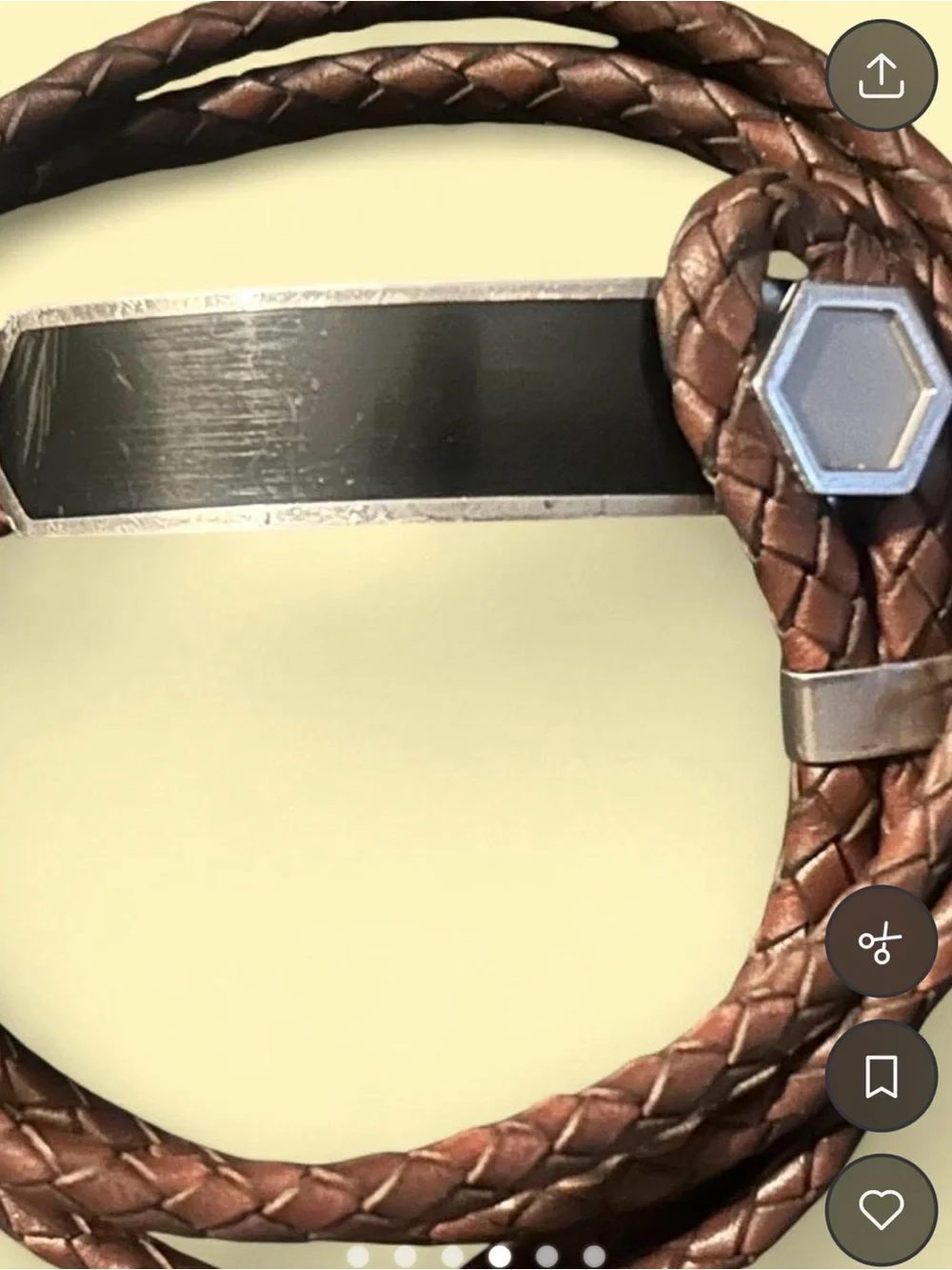 Bulova Brown Braided Leather Wrap Bracelet with Steel Plate